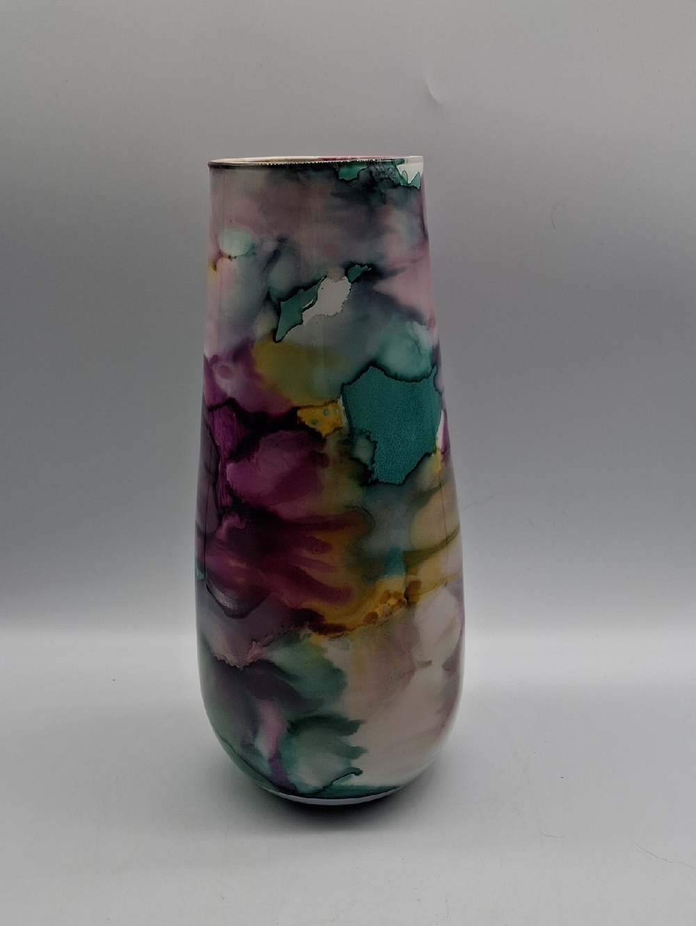 Abstract Multicolor Glass Vase - Purple, Teal & Gold